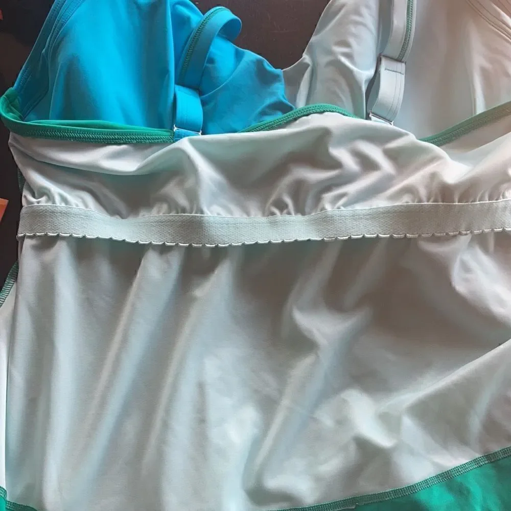Land’s End V wrap underwire Tankini top green aqua turquoise adjustable Various